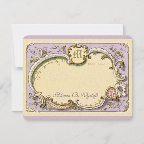French Rococo Elegant Frame Antique Gold Lilac Note Card