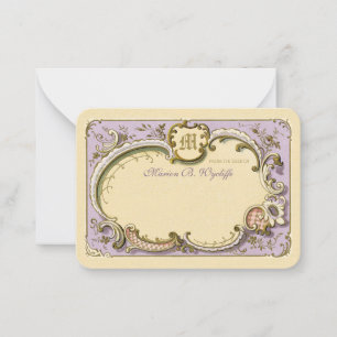 French Rococo Elegant Frame Antique Gold Lilac Note Card