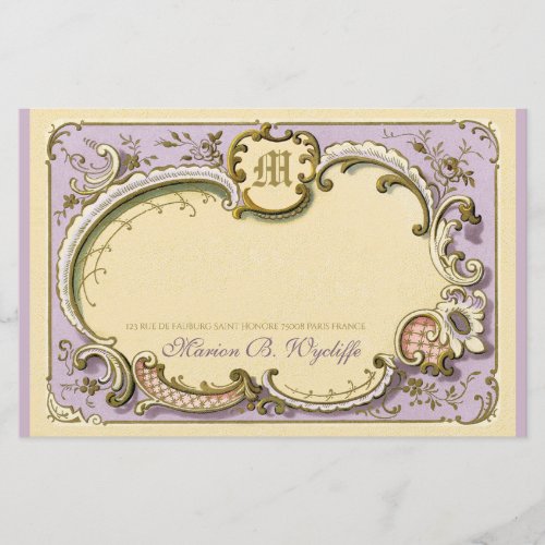 French Rococo Elegant Frame Antique Gold Lilac Stationery