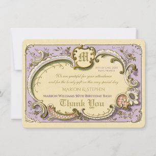 French Rococo Elegant Frame Antique Gold Lilac Thank You Card
