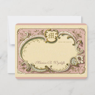 French Rococo Elegant Frame Antique Gold Pink Note Card