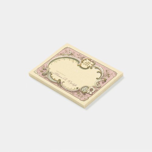 French Rococo Elegant Frame Antique Gold Pink Post_it Notes