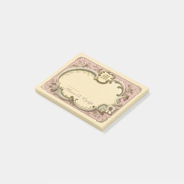 French Rococo Elegant Frame Antique Gold Pink Post-it Notes (Angled)