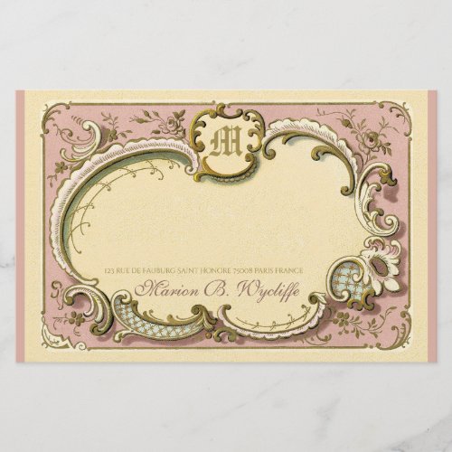 French Rococo Elegant Frame Antique Gold Pink Stationery