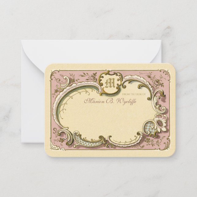 French Rococo Elegant Frame Gold Dusty Pink Note Card (Front)