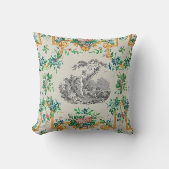 French Rococo François Boucher Vignette Pattern Throw Pillow (Front)