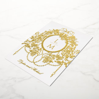 French Rococo Gold Foil Rose Monogram Wedding Invitation