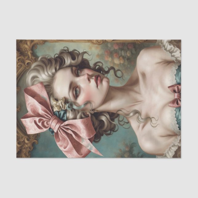 French Rococo Lady with Bow 1 Decoupage Paper (Front)