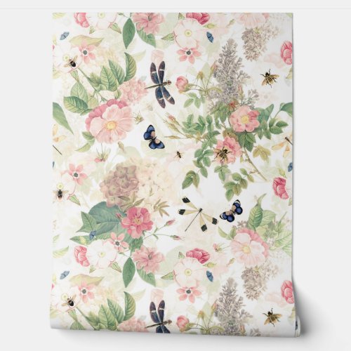 French Rococo Redout Roses And Flowers Garden  Wallpaper