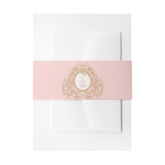 French Rococo Rose Monogram Wedding Invitation Belly Band (Front Example)