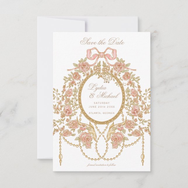 French Rococo Rose Monogram Wedding Save The Date (Front)