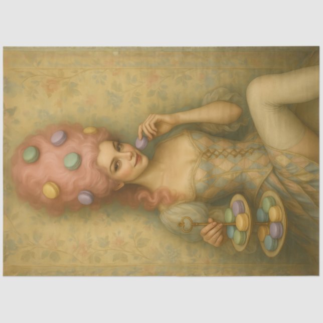 French Rococo Woman with Macarons Marie Antoinette Tissue Paper (Front)