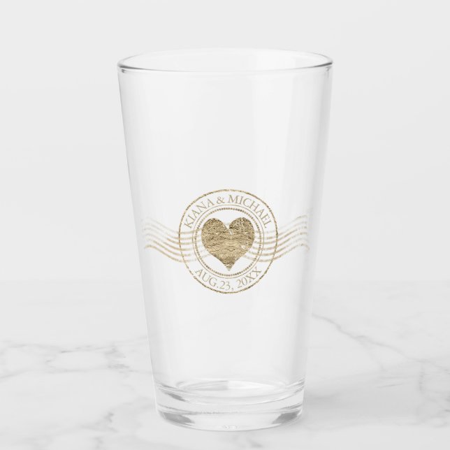 French Romance Heart Wedding Gold ID870 Glass (Front)