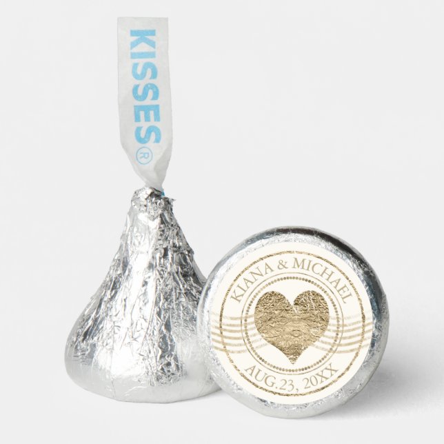French Romance Heart Wedding Gold ID870 Hershey®'s Kisses® (Front)