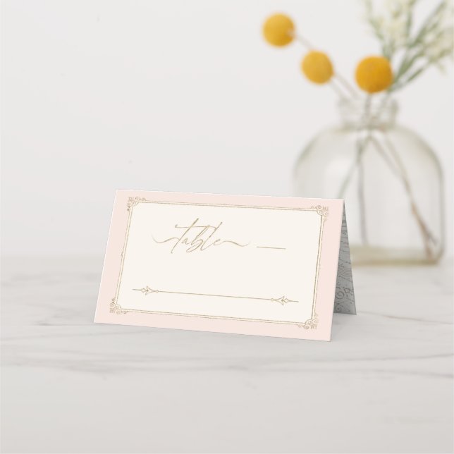 French Romance Heart Wedding Gold ID870 Place Card (Front)