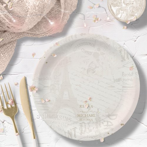 French Romance Wedding Collage Blush ID870 Paper Plates