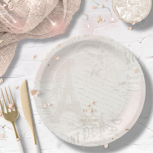 French Romance Wedding Collage Blush ID870 Paper Plates (Creator Uploaded)
