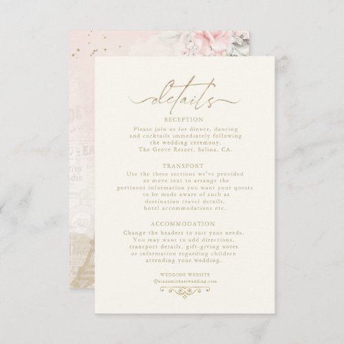 French Romance Wedding Details Blush ID870 Enclosure Card