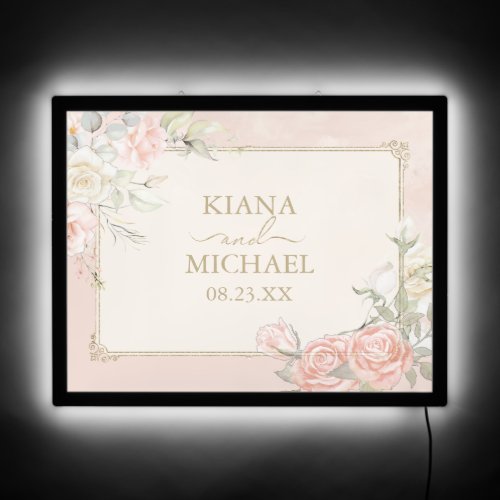 French Romance Wedding Floral Frame Blush ID870 LED Sign