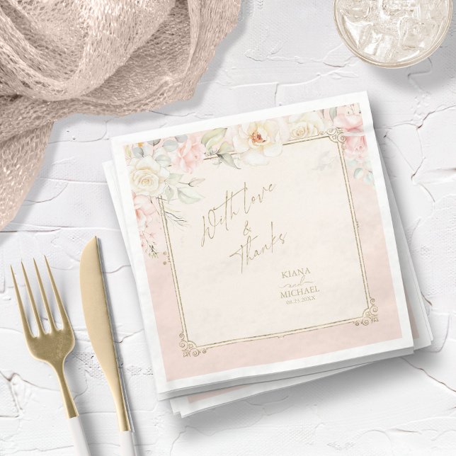 French Romance Wedding Floral Frame Blush ID870 Napkins (Creator Uploaded)