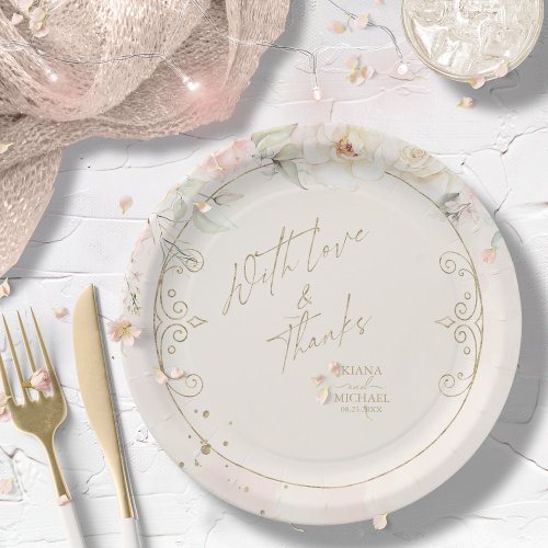 French Romance Wedding Floral Frame Blush ID870 Paper Plates