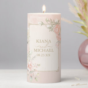 French Romance Wedding Floral Frame Blush ID870 Pillar Candle