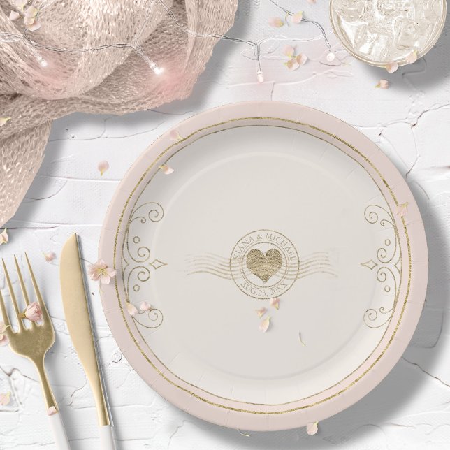 French Romance Wedding Heart Blush ID870 Paper Plates (Creator Uploaded)