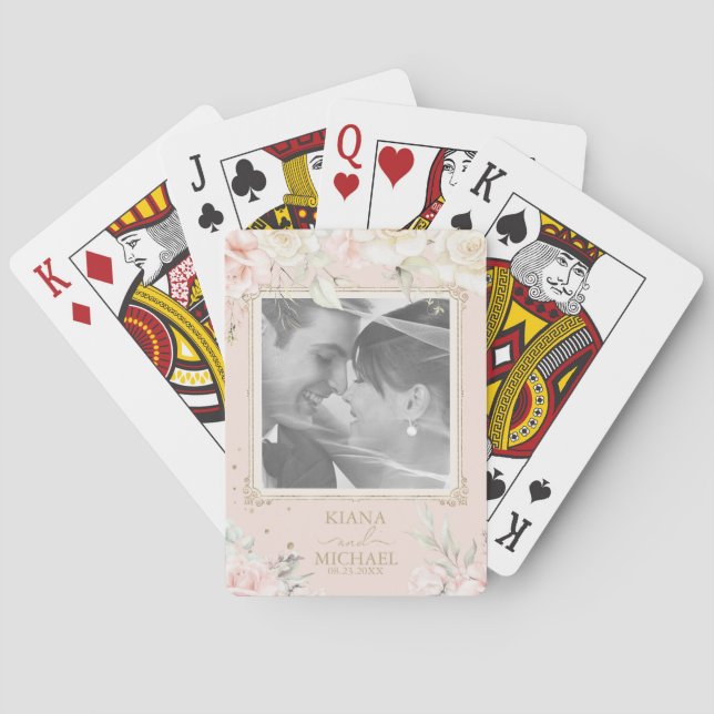 French Romance Wedding Photo Blush ID870 Poker Cards (Back)