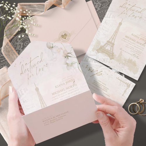 French Romance Wedding RSVP Blush ID870 All In One Invitation