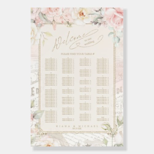 French Romance Wedding Seating Chart Blush ID870 Foam Board