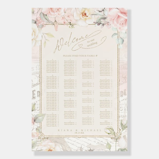 French Romance Wedding Seating Chart Blush ID870 Foam Board (Front)