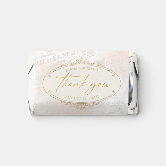 French Romance Wedding Thank You Blush ID870 Hershey's Miniatures (Front)