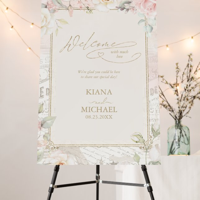 French Romance Wedding Welcome Blush ID870 Foam Board (In Situ (Stand))