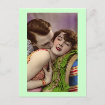 French Romantic Couple Love Kiss Vintage Postcard by FrenchFlirt at Zazzle