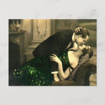 French Romantic Love Kiss Vintage Postcard by FrenchFlirt at Zazzle