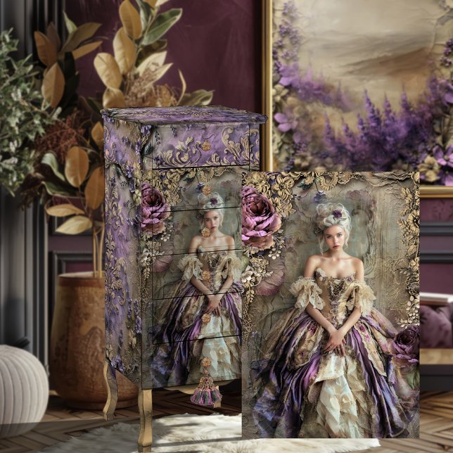 French Romantic Shabby Chic Mary Antoinette  Tissue Paper (Romantic French Mary Antoinette Era Bouffant Fashion Portrait Vintage Shabby Chic Tattered decoupage)