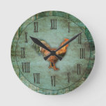 French Rooster And Faux Wood Round Clock at Zazzle