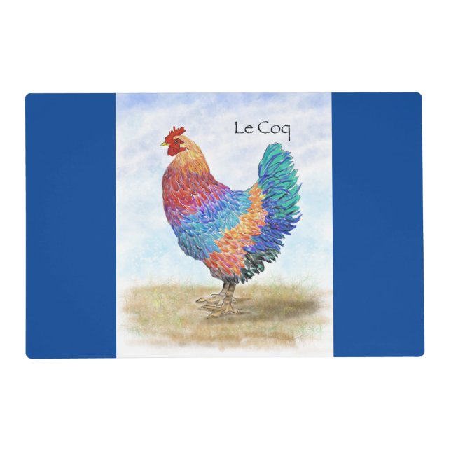 French Rooster Blue Placemat (Front)