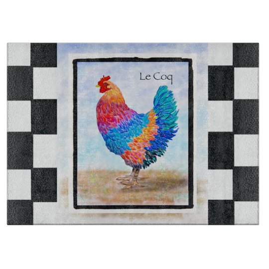French Rooster Glass Cutting Board