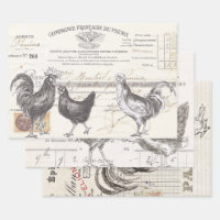 French Rooster Hen Receipt Ephemera Decoupage Bird