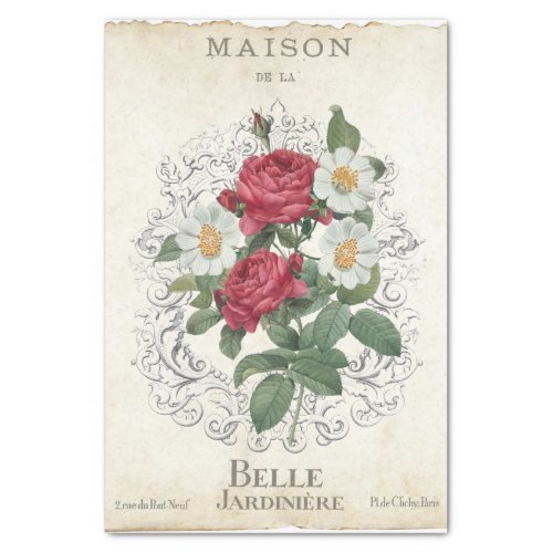 French Rose Flower Garden Vintage Frame Decoupage Tissue Paper