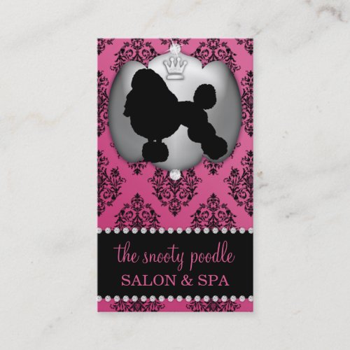 French Rose Pink Jeweled Damask Dog Grooming/Spa Business Card