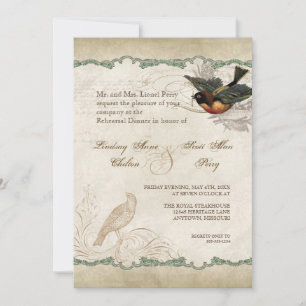 French Roses Love Birds Vintage Lace - Sage Green Invitation