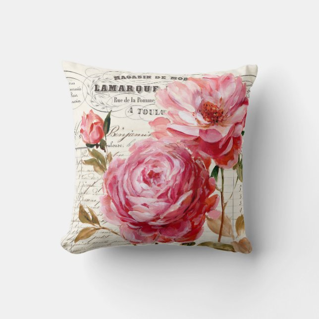 French Roses, shabby chic, Throw Pillow (Front)