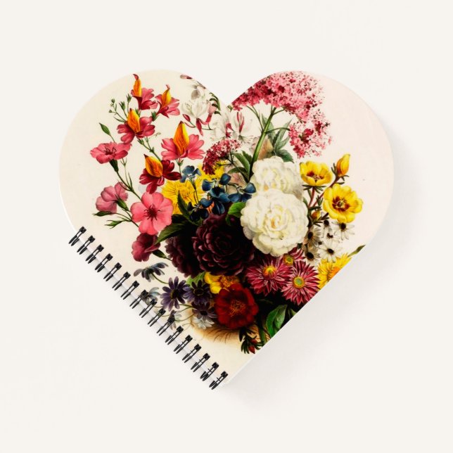 French Rustic Flowers Heart Shaped Notebook (Front)