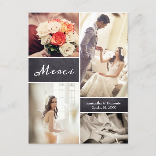 French Rustic Wedding Photo Collage  Merci Announcement Postcard