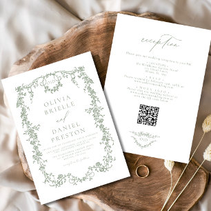 French Sage Green QR Code All In One Wedding Invitation