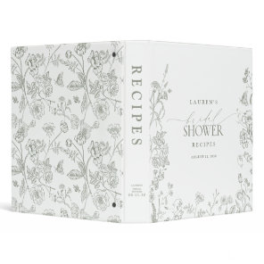French Sage Green Victorian Bridal Shower Recipe 3 Ring Binder