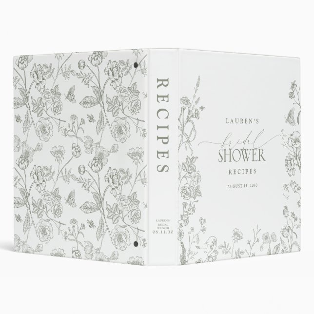 French Sage Green Victorian Bridal Shower Recipe 3 Ring Binder (Background)
