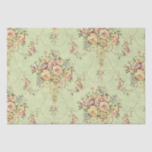 French Sage Green Victorian Style Floral Decoupage Tissue Paper